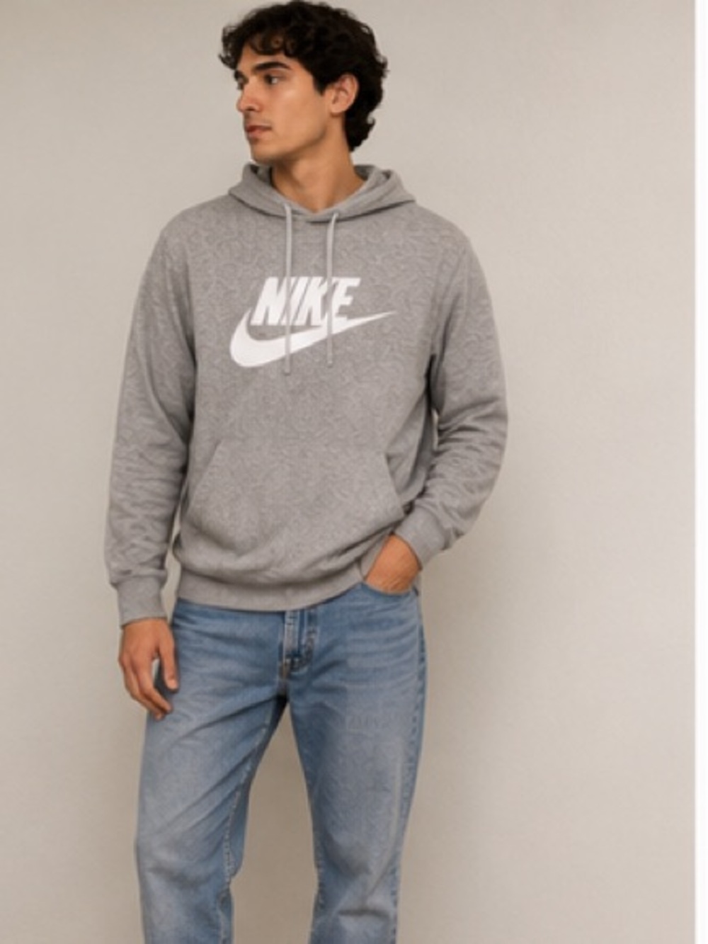 Nike Gray Hoodie with White Swoosh Logo Classic Y2K